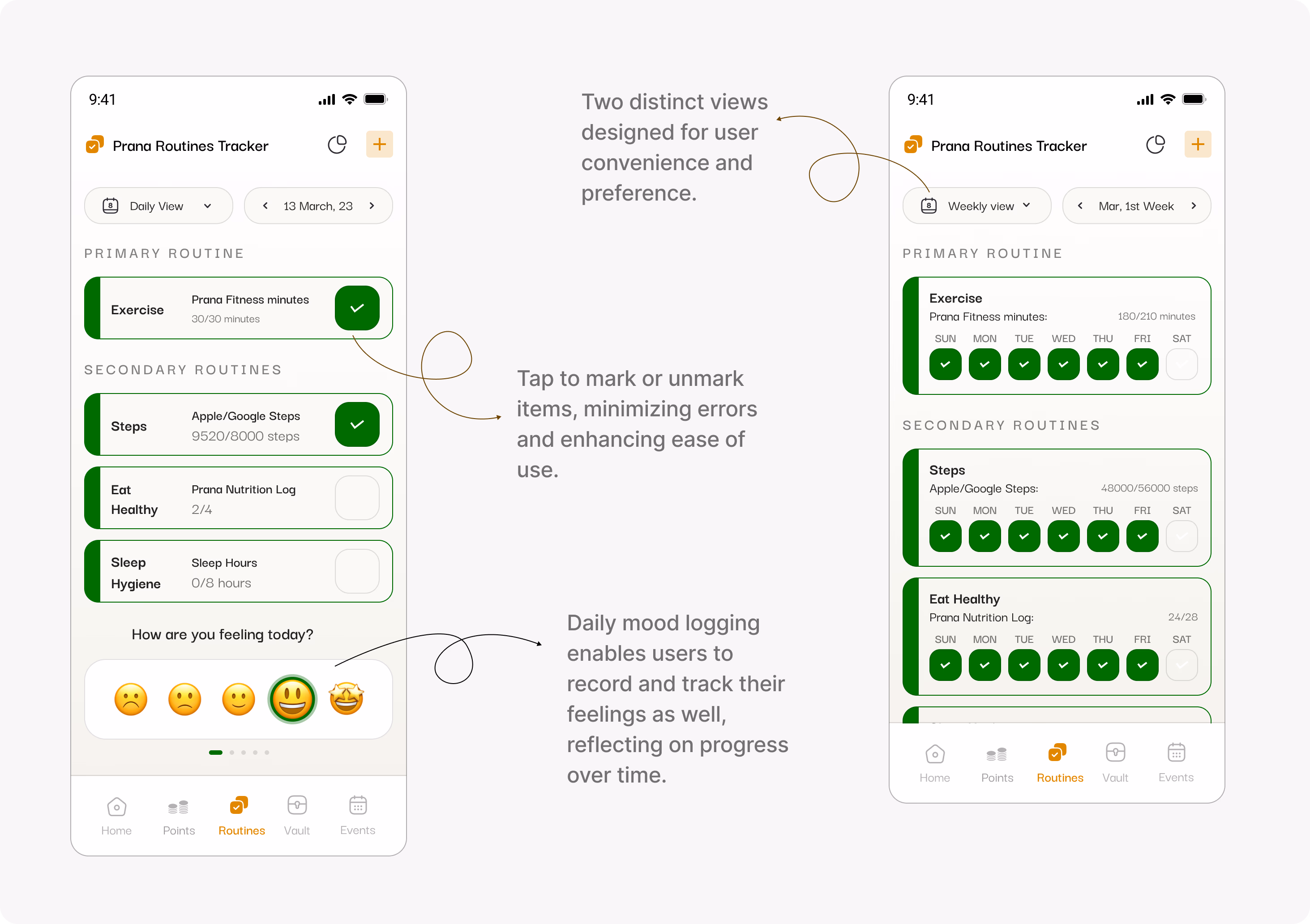 Prana AI daily routine habit tracker and completion logs