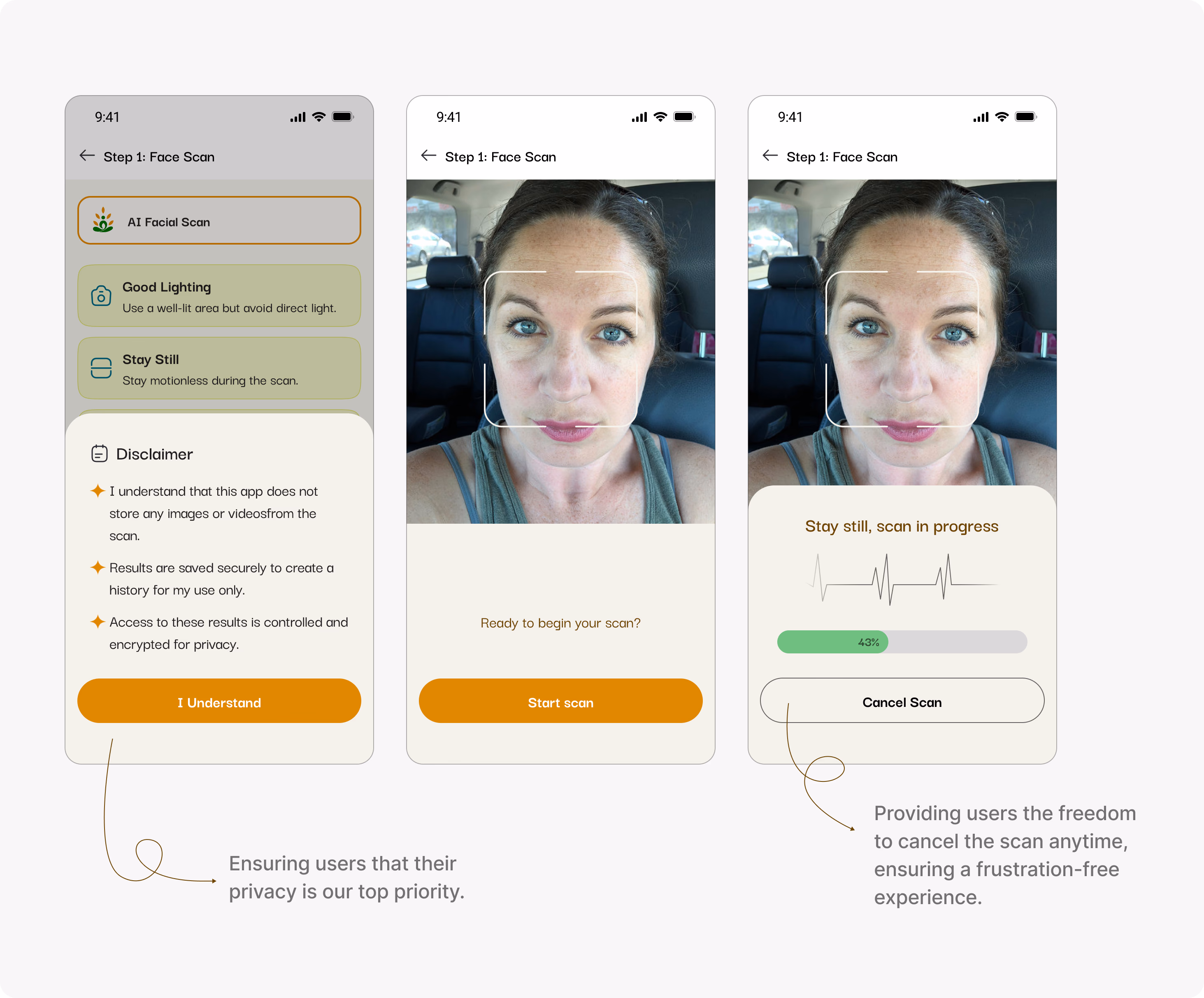 Prana AI live facial scan guidance and scanning interface