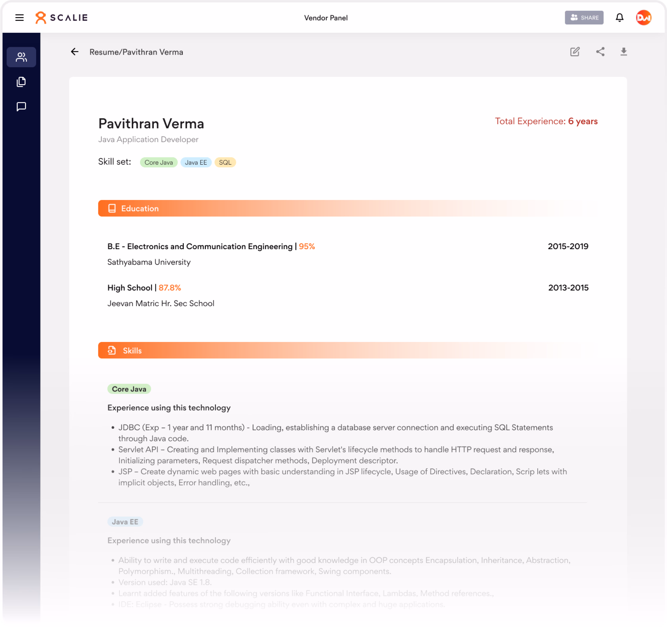 Scalie candidate profile generator and skill tag formatting tool