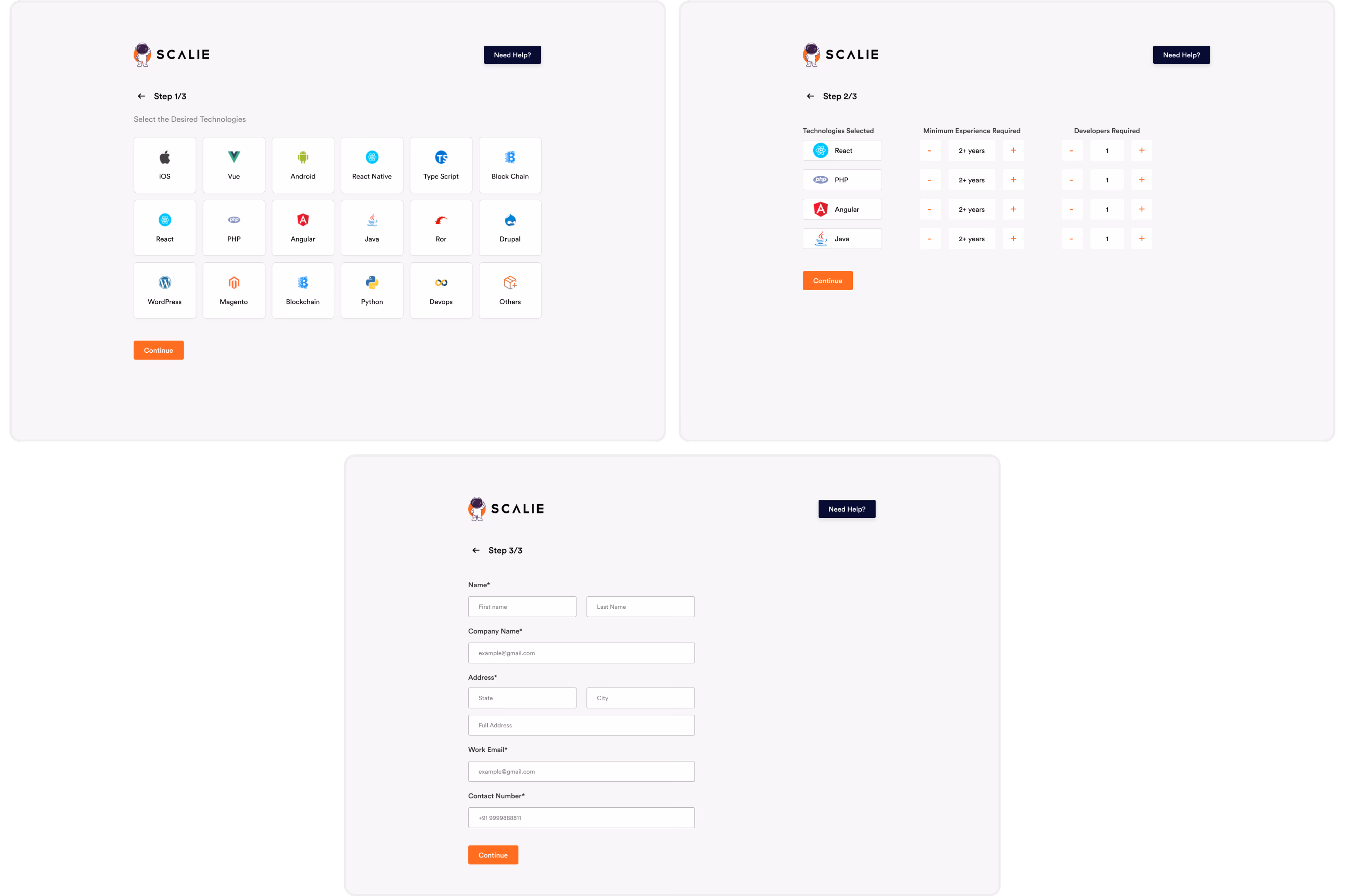 Scalie client panel multi-step requirement creation wizard